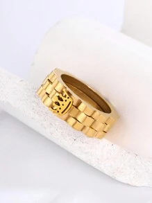 1pc Simple Fashion Golden Crown Stainless Steel Ring - Yellow Gold - View 5