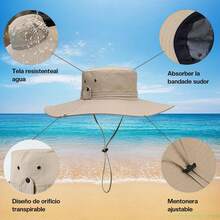 Sombreros de Sol para Mujeres - Sombrero de Sol para Mujer, ala Ancha, Plegable, Transpirable, Impermeable, Proteccion Solar UV Gorras para Pesca/Senderismo (12cm/ UPF 50+) Entrega Mangas para Brazos - Caqui - Ver 4