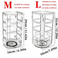 1pc 360 Rotating Earrings Holder, Jewelry Organizer, Jewelry Storage Box, 4 Tiers Jewelry Rack, Jewelry Display Rack, Classic Jewelry Display Stand Holes Grooves For Necklaces, Earrings, Ear Stud, Watches, Hair Accessories, Gift For Woman, Holiday Gift, Christmas Present - Clear - View 3