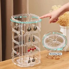 1pc 360 Rotating Earrings Holder, Jewelry Organizer, Jewelry Storage Box, 4 Tiers Jewelry Rack, Jewelry Display Rack, Classic Jewelry Display Stand Holes Grooves For Necklaces, Earrings, Ear Stud, Watches, Hair Accessories, Gift For Woman, Holiday Gift, Christmas Present - Clear - View 2