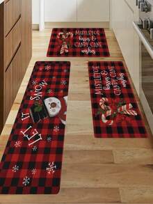 1入組聖誕雪人圖案防水防滑廚房地墊套裝，適用於跑步地墊、床邊地墊、鄉村廚房防銹超級吸水可水洗地墊，家居辦公室水槽洗衣