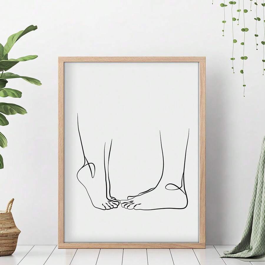 1 pieza/Set Arte de pared de dibujo de línea de pareja, impresión de arte de pareja para regalo de aniversario, cartel retro, impresión de arte de lienzo sin marco - Multicolor - Ver 1