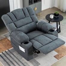 Pholstered Heated Massage Chair- Massage Rocker Recliner With Heat And Vibration, 360 Degree Swivel Antiskid Fabric Single Sofa With 2 Cup Holder, Heavy Duty Reclining Chair For Living Room, Bedroom, Home - 灰色 - 查看 2