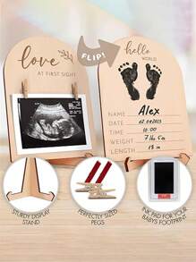 Cute Wooden Ultrasound Picture Frame - Beautiful Double Sided Sign For The Announcement Of Your Pregnancy Or Baby's Birth - Nursery Decor Sonogram Photo Frame & Pregnancy Gift For First Time Moms Baby Shower Family Decorations Gifts