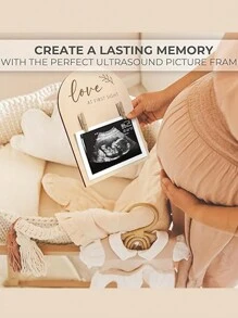 Cute Wooden Ultrasound Picture Frame - Beautiful Double Sided Sign For The Announcement Of Your Pregnancy Or Baby's Birth - Nursery Decor Sonogram Photo Frame & Pregnancy Gift For First Time Moms Baby Shower Family Decorations Gifts