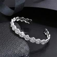 1 套简约时尚女士首饰套装，锆石镶嵌手链和戒指，节日礼物 - S61271 - 查看 4