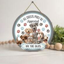 1入組定制華麗風格掛式狗狗准許牌，動物主題木製裝飾品適用於各種場合， 帶有狗爪印花裝飾的門掛、牆掛裝飾牌（11.8英寸） - 彩色 - 查看 2