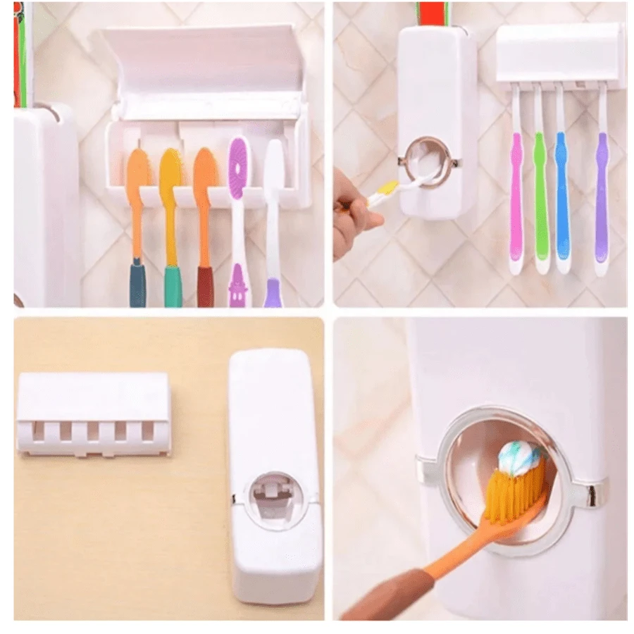 Dispensador Automatico De Pasta Dental Porta 5 Cepillos - Blanco - Ver 1