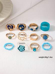 12pcs/Set Cute Dopamine Themed Minimalist Geometric Line Rings, Versatile For Commute And Vacation
