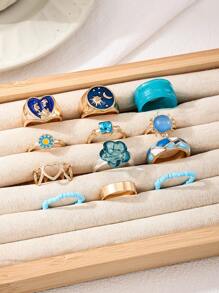 12pcs/Set Cute Dopamine Themed Minimalist Geometric Line Rings, Versatile For Commute And Vacation