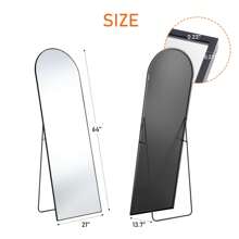Sweetcrispy Arched Full Length Mirror 64"X21" For Bedroom, Full Body Mirror With Stand, Hanging Or Leaning For Wall, Aluminum Alloy Thin Frame Floor Standing For Living Room, Tall, Black - Black - View 8
