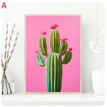 1pc  Abstract Colorful Cactus Flower Vase Still Life Canvas Painting, Modern Poster Print, Wall Art Botanical Living Room Home Decor  No Frame - Green - View 29