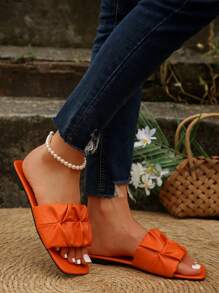 Women's Summer Flip Flops, Non-Slip Soft Sole Outdoor Casual Slippers, Stylish Square Toe Slides For Beach And Outdoors - Orange - View 4