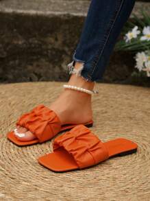 Women's Summer Flip Flops, Non-Slip Soft Sole Outdoor Casual Slippers, Stylish Square Toe Slides For Beach And Outdoors - Orange - View 5