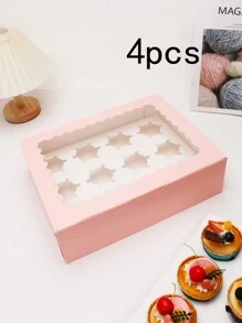 2 piezas/4 piezas Cajas de papel para cupcakes con ventana transparente para mostrar, con capacidad para 12 cupcakes, caja de tamaño grande, ideal para regalos de cumpleaños, bodas, San Valentín, cajas de embalaje para pasteles, fiestas, bolsas de regalo para cocinas - Papel - Ver 17