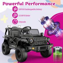 Ride On Truck,12V Kids Electric Vehicles With Parent Remote Control,Spring Suspension,Safety Belt,LED Headlights,Music Player&Horn,Low Battery Voice Prompt - Black - View 3