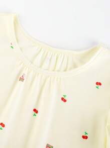 Annil 女童圆领短袖连衣裙睡裙夏季休闲家居服甜美可爱 - 黃色 - 查看 3