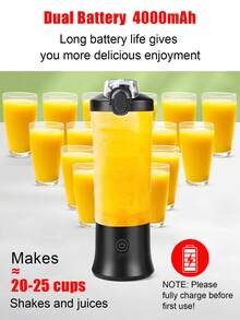 Portable Blender, Personal Blender For Shakes And Smoothies, Mini Blender With 6 Blades 150W Powerful, USB Rechargeable,600ML To-Go Cups And Spout Lids For Frozen Blending, Kitchen, Home, Travel,Kitchen Portable Fruit Machine,Portable Juicer And Blender,Juice,Lemon. - Black - View 6