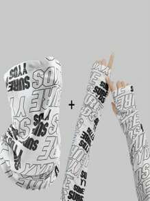 3件套个性化户外旅行字母印花冰爽防晒面罩和臂套套装 - 彩色 - 查看 11