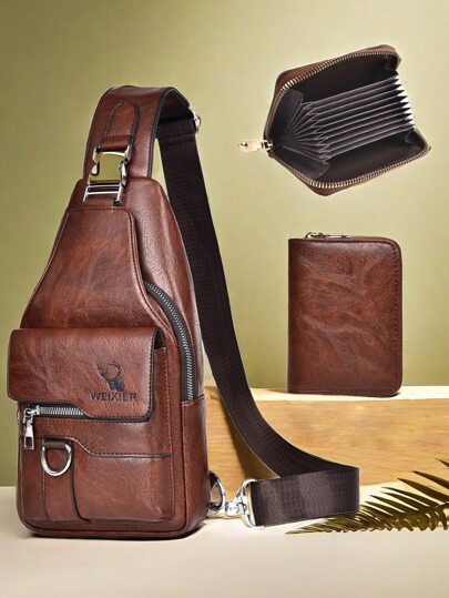 2 Peças Bolsa Tiracolo, Bolsa Transversal, Bolsa de Mão, Carteira, Bolsa de Cartão, Bolsa de Cintura, Bolsa de Peito, Bolsa de Estudante, Material de PU, Capacidade Grande, Entrada para Fone de Ouvido, Estilo Casual e Simples, Bolsa de Natal, Presentes de Natal de Inverno, Pochete, Presentes Escolares Essenciais, Bolsa Lateral, Cintos, Novos Itens de Vida para Alunos, Bolsa Essencial Masculina, Bolsa de Negócios Pequena, Bolsa de Corpo, Presente do Dia dos Pais