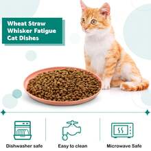 Conjunto de 4/8 bowls de comida para gatos de 6 pulgadas, poco profundo y adecuado para gatitos y gatos con patas cortas con forma redonda ancha, hecho de paja (color claro) - Multicolor - Ver 3
