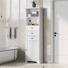White Tall Storage Cabinet With 3 Drawers And Adjustable Shelves For Bathroom, Kitchen And Living Room, MDF Board With Painted Finish - White - View 1