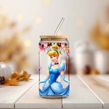 1 cốc nước thủy tinh chủ đề công chúa hoạt hình 16oz, tên cá nhân được tùy chỉnh với màu hoa văn công chúa hoạt hình được in bằng nắp và ống hút, lý tưởng cho sinh nhật, Giáng sinh, tách cà phê, món quà hoàn hảo cho gia đình và bạn bè - trong suốt - Xem 6