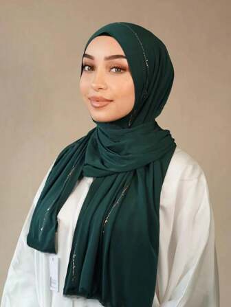 1 Piece Women's Hot Diamond Plain Jersey Soft Headscarf Arabic Casual Long Scarf Conservative Solid Color Headscarf Suitable For Daily Use