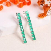 Cercei lungi din argint cu agat verde natural rotunzi 4mm 8ct pietre pretioase bijuterii fine pentru femei