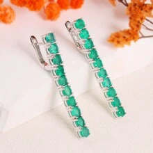 Cercei lungi din argint cu agat verde natural rotunzi 4mm 8ct pietre pretioase bijuterii fine pentru femei