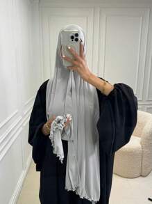 1pc Women Solid Jersy Hijab Modal Soft Headscarf With Frill Trimmed Decor Scarves For Women, Suitable For Daily Use In Arab Style Headband For Abaya