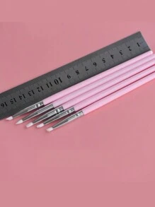 5 piezas Pinceles de escultura de uñas acrílicas, Herramientas de arte de uñas de silicona rosa, Pinceles de pintura de manicura - Rosa Pálido - Ver 2