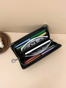 Fashion Skull Decor Zipper Matte Long Wallet Back To School Supplies - Black - View 9