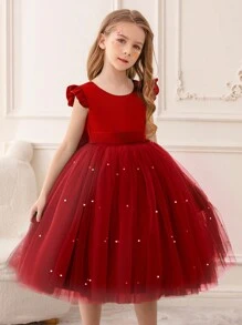 Váy công chúa dự tiệc lưới viền bèo nhún màu đỏ tía cho bé gái, thích hợp làm váy dự tiệc sinh nhật, quà tặng dạ hội, quà tặng Giáng sinh, thường ngày, biểu diễn nhạc cụ, biểu diễn sân khấu, lễ kỷ niệm ngày lễ - Màu Đỏ Sâu - Xem 9