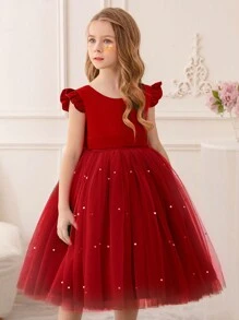 Váy công chúa dự tiệc lưới viền bèo nhún màu đỏ tía cho bé gái, thích hợp làm váy dự tiệc sinh nhật, quà tặng dạ hội, quà tặng Giáng sinh, thường ngày, biểu diễn nhạc cụ, biểu diễn sân khấu, lễ kỷ niệm ngày lễ - Màu Đỏ Sâu - Xem 10
