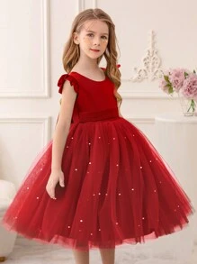 Váy công chúa dự tiệc lưới viền bèo nhún màu đỏ tía cho bé gái, thích hợp làm váy dự tiệc sinh nhật, quà tặng dạ hội, quà tặng Giáng sinh, thường ngày, biểu diễn nhạc cụ, biểu diễn sân khấu, lễ kỷ niệm ngày lễ - Màu Đỏ Sâu - Xem 11