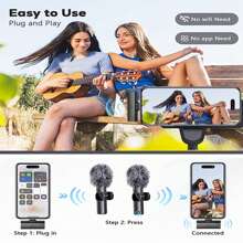 Wireless Lavalier Portable Mini Microphone Intelligent Noise Cancellation Windproof Hairball Double Noise Elimination Can Be Used For Singing Conference Interviews Video Audio Recording For Android Phone Tablet New Upgrade
