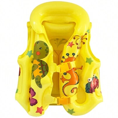 1pc Cute Yellow Swim Vest 2 Colors Yellow Orange Cartoon Buoyancy Aid Swim Jackets Portable Inflatable Vest For Swimming Snorkeling Kayaking Paddle Boating And Other Low Impact Water Sports Inflatable Snorkel Vest Snorkeling Jackets