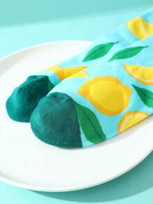 1雙休閒中筒檸檬圖案中性襪子：新穎、創意且有趣的禮物，舒適透氣，適用於萬聖節、聖誕節、情人節的禮物，增強節日聚會的家居氛圍，適用於休閒舒適的家居四季皆可穿著，適用於情侶生日禮物。 - 彩色 - 查看 5