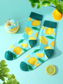 1雙休閒中筒檸檬圖案中性襪子：新穎、創意且有趣的禮物，舒適透氣，適用於萬聖節、聖誕節、情人節的禮物，增強節日聚會的家居氛圍，適用於休閒舒適的家居四季皆可穿著，適用於情侶生日禮物。 - 彩色 - 查看 2