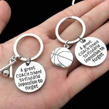 1pc Stainless Steel Pendant Keychain With Tennis, Soccer, Basketball, Football, Baseball, And Softball Patterns, Great Gift For Coaches Or Graduation - Silver - View 7
