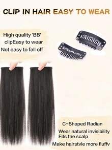 2pcs Thick Hair Piece Clip In Hair Extensions Add Volume Fluffy Invisible Hair Clip In Wigs Synthetic Hair Short Straight Hair Piece For Thinning Hair - Black - View 5
