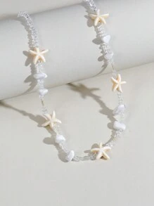 1入時尚簡約透明米珠仿綠松石女項鍊，適合日常穿著 - 彩色 - 查看 3