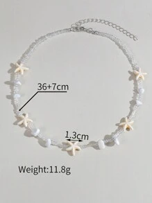 1入時尚簡約透明米珠仿綠松石女項鍊，適合日常穿著 - 彩色 - 查看 5