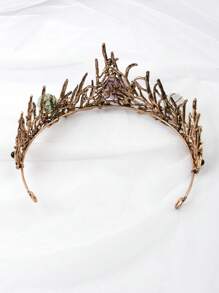 1pc Natural Crystal Stone Decorated Crown Headband - Bronze - View 2