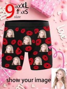 Ropa interior a juego personalizada para parejas, bóxer tipo calzoncillo personalizado con foto o imagen de la cara de la novia como regalo de San Valentín, 1 pieza de lencería de diseño colorido, lindo, adorable, sencillo y divertido, ropa interior personalizada y única, un regalo ideal para él, novio, bodas, aniversarios, cumpleaños y festividades