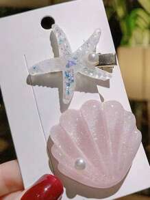 2pcs Bohemian Shell & Starfish Shaped Hair Clips For Daily And Beach Vacation Use - Multicolor - View 11