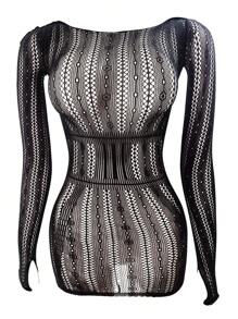 1 件女士性感内衣罩衫，不含比基尼，性感渔网镂空紧身连衣裙，适合音乐节情人节透视沙滩装夏季女士泳装，Rave - 黑色 - 查看 3