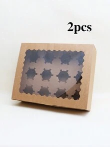 2 piezas/4 piezas Cajas de papel para cupcakes con ventana transparente para mostrar, con capacidad para 12 cupcakes, caja de tamaño grande, ideal para regalos de cumpleaños, bodas, San Valentín, cajas de embalaje para pasteles, fiestas, bolsas de regalo para cocinas - Papel - Ver 12