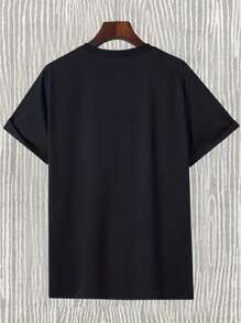 Playera casual de hombre con estampado gráfico divertido de dibujos animados, elegante cuello redondo para el verano